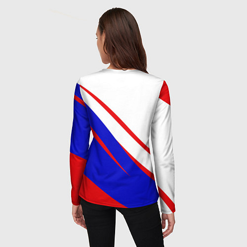 Женский лонгслив Герб на фоне цветов флага бело-сине-красный / 3D-принт – фото 4