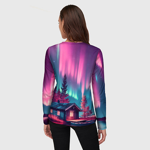 Женский лонгслив Лиловое сияние над лесом / 3D-принт – фото 4