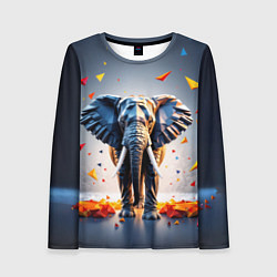 Лонгслив женский Геометрический слон и цветные полигоны, цвет: 3D-принт