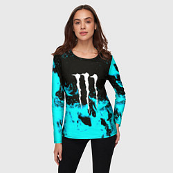 Лонгслив женский Monster energy голубой огонь, цвет: 3D-принт — фото 2