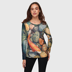 Лонгслив женский Акварельный Кои карп и камушки галька, цвет: 3D-принт — фото 2