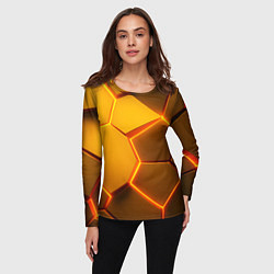 Лонгслив женский Желтые неоновые соты - текстура, цвет: 3D-принт — фото 2