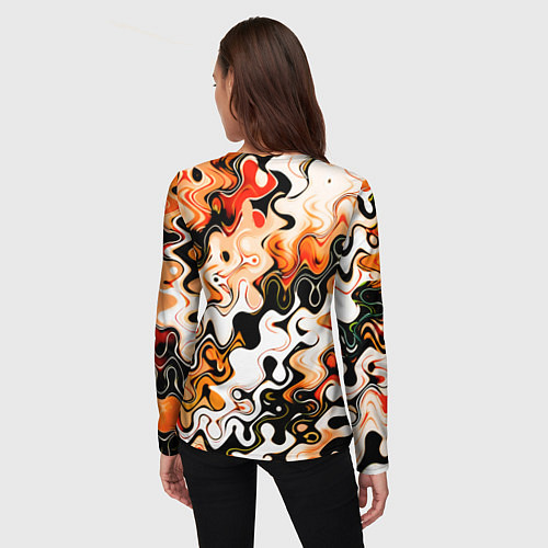 Женский лонгслив Абстракция разлитые краски оранжевый / 3D-принт – фото 4