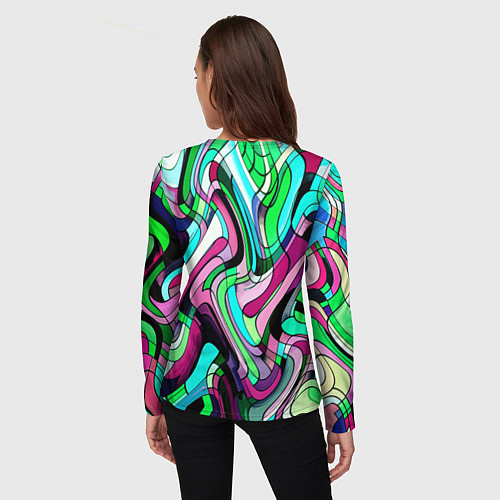 Женский лонгслив Зелёно-розовый искажённая абстракция / 3D-принт – фото 4