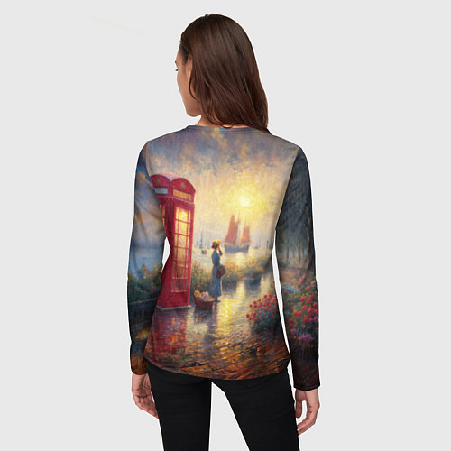 Женский лонгслив Женщина у телефонной будки на набережной / 3D-принт – фото 4