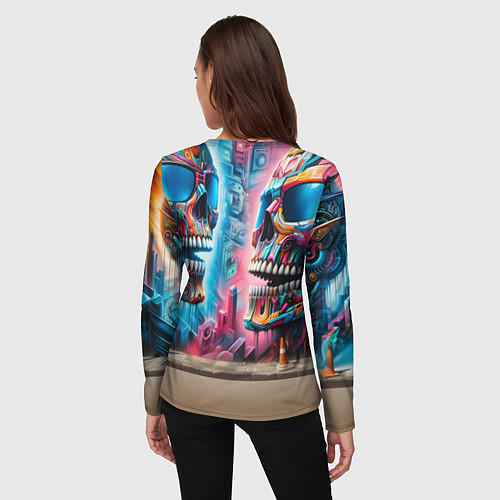 Женский лонгслив Hippo with longboard - graffiti / 3D-принт – фото 4