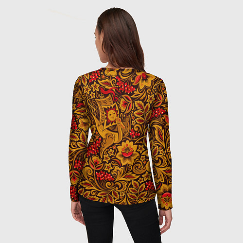 Женский лонгслив Летучий корабль в стиле хохломской росписи / 3D-принт – фото 4