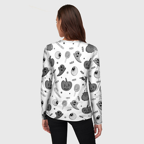 Женский лонгслив Halloween grey and white / 3D-принт – фото 4