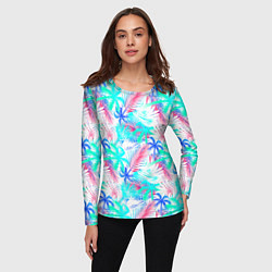 Лонгслив женский Palm blue light blue, цвет: 3D-принт — фото 2