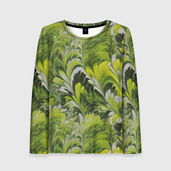Лонгслив женский Мраморный абстрактный паттерн - зеленые и желтые о, цвет: 3D-принт