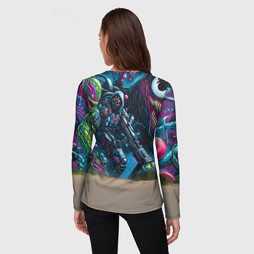 Женский лонгслив Пантерёнок крутой скейтбордист на фоне граффити / 3D-принт – фото 4