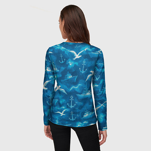 Женский лонгслив Морской камуфляж акварелью / 3D-принт – фото 4