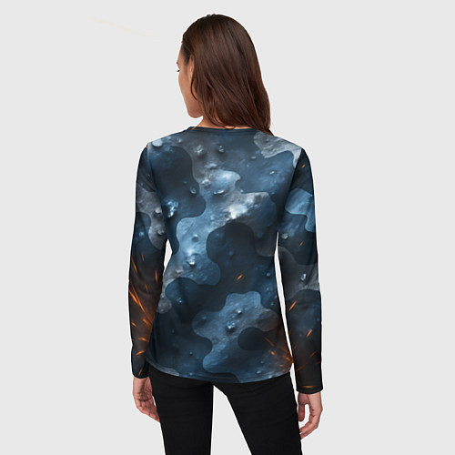 Женский лонгслив Синий камуфляж с каплями / 3D-принт – фото 4