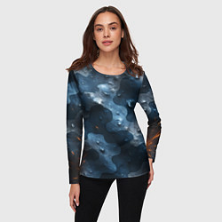 Лонгслив женский Синий камуфляж с каплями, цвет: 3D-принт — фото 2