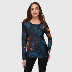 Лонгслив женский Синий камуфляж с искрами, цвет: 3D-принт — фото 2