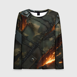 Лонгслив женский Разорванный камуфляж с огнем, цвет: 3D-принт