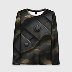 Женский лонгслив Порванная камуфляжная ткань с металлом