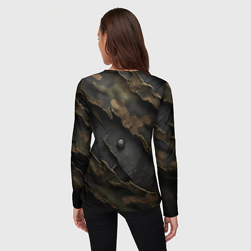 Женский лонгслив Камуфляжная ткань на металле / 3D-принт – фото 4