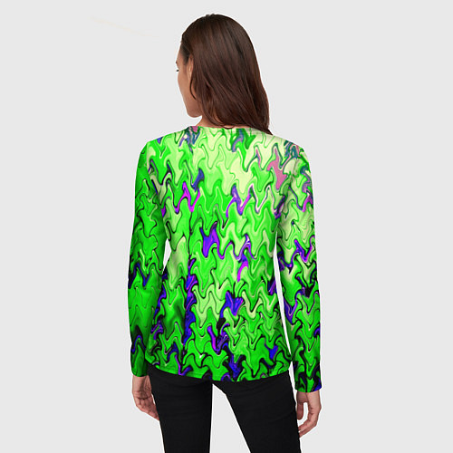 Женский лонгслив Ярко-зелёный стекающая абстаркция / 3D-принт – фото 4