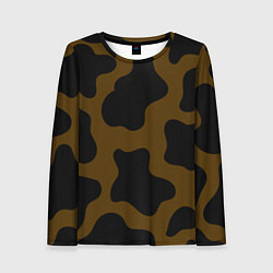 Лонгслив женский Коричневая коровья расцветка, цвет: 3D-принт
