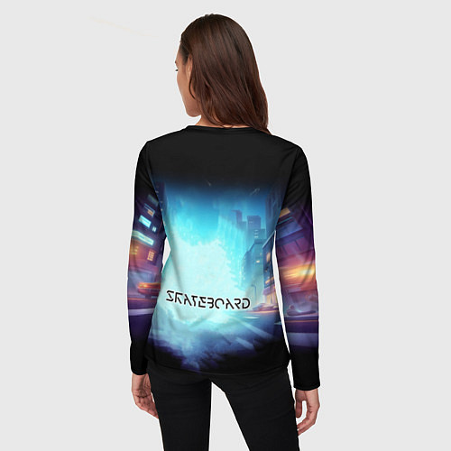 Женский лонгслив Bender is a skateboarder in neon street - ai art / 3D-принт – фото 4