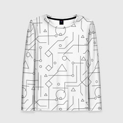 Лонгслив женский Техно-Геометрия на белое, цвет: 3D-принт