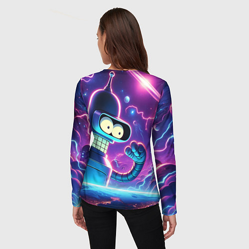 Женский лонгслив Bender in neon space - cartoon Futurama / 3D-принт – фото 4
