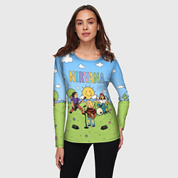 Лонгслив женский Nirvana мультяшный стиль на поляне, цвет: 3D-принт — фото 2