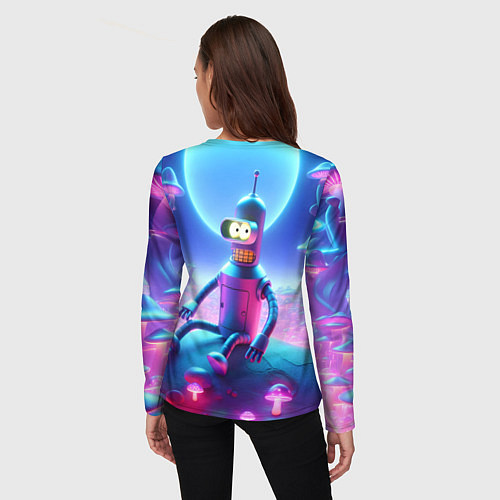 Женский лонгслив Bender bending robot on the amazing neon mushroom / 3D-принт – фото 4