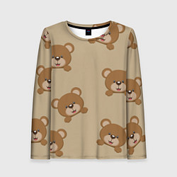 Лонгслив женский Медвежьи мордашки на бежевом, цвет: 3D-принт