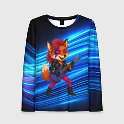 Лонгслив женский Лиса в косухе и гитарой - рок звезда, цвет: 3D-принт