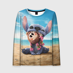 Лонгслив женский Стич на пляже, цвет: 3D-принт
