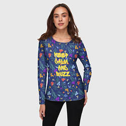 Лонгслив женский Keep calm and buzz - пчелы и цветы, цвет: 3D-принт — фото 2