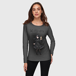 Лонгслив женский Уэнсдей в стиле аниме стоит и держит пузырек с ядо, цвет: 3D-принт — фото 2