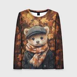 Лонгслив женский Мишка в клетчатом шарфе, цвет: 3D-принт