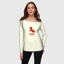 Лонгслив женский Символ 2026 года красная огненная лошадь, цвет: 3D-принт — фото 2