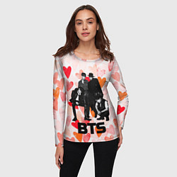Лонгслив женский BTS на фоне сердечек, цвет: 3D-принт — фото 2