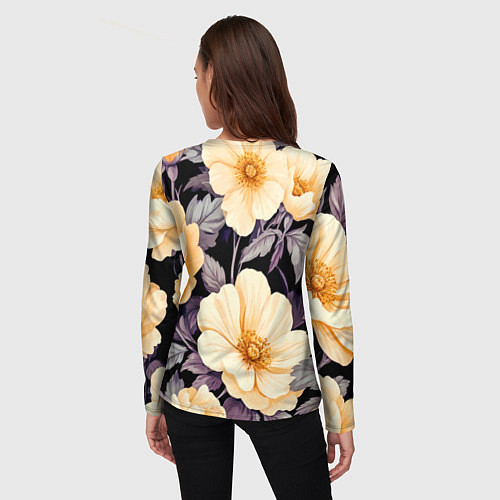 Женский лонгслив Крупные жёлтые цветы / 3D-принт – фото 4