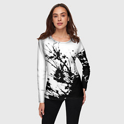 Лонгслив женский Чёрная взрывная краска на белом, цвет: 3D-принт — фото 2