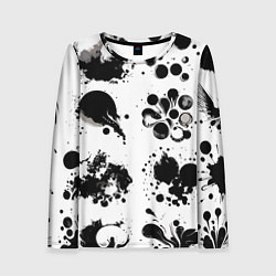 Лонгслив женский Чёрно-белые кляксы - абстракция, цвет: 3D-принт