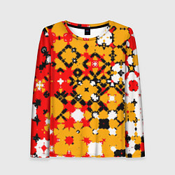 Лонгслив женский Красно-желтая геометрическая абстракция, цвет: 3D-принт