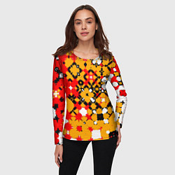 Лонгслив женский Красно-желтая геометрическая абстракция, цвет: 3D-принт — фото 2