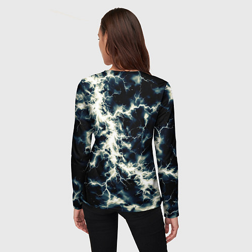 Женский лонгслив Чёрно-синий разряд абстракция / 3D-принт – фото 4
