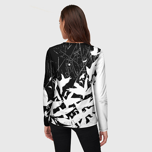 Женский лонгслив Barcelona черно белые птицы / 3D-принт – фото 4