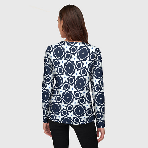 Женский лонгслив Звезды и ромбы на синем / 3D-принт – фото 4
