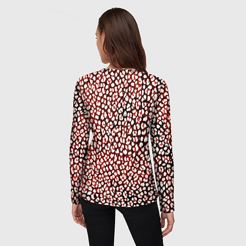 Женский лонгслив Тёмный красный с белыми пятнышками / 3D-принт – фото 4