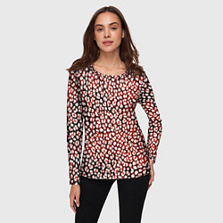 Лонгслив женский Тёмный красный с белыми пятнышками, цвет: 3D-принт — фото 2