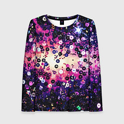 Лонгслив женский Абстракция фиолетовые пайетки имитация, цвет: 3D-принт