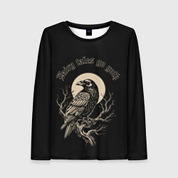 Лонгслив женский Ворона сидит на ветке на фоне полной луны, цвет: 3D-принт
