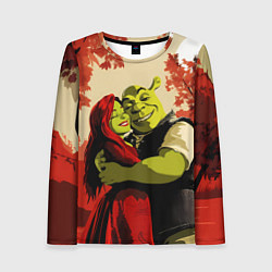 Лонгслив женский Шрек и Фиона обнимаются в осеннем лесу, цвет: 3D-принт